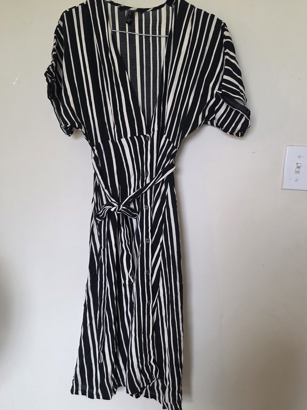 Forever 21 Black and White Striped Midi Wrap Dress